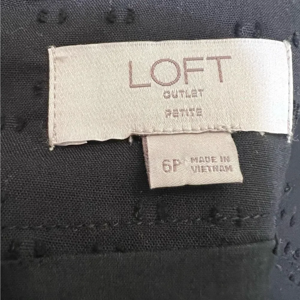 Loft Mini Skirt Skirt Polka Dot Texture Womens Sz. 6 Petite Black Zip Preppy - Picture 4 of 7
